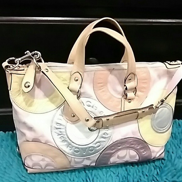 Coach Handbags - Coach Multicolor Pastel Circle Patchwork Satchel - Cream, Pink, Yellow, Lilac